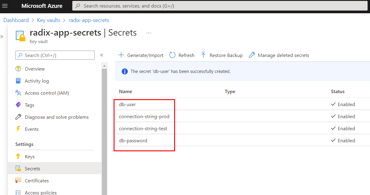 Add Azure Key Vault secrets