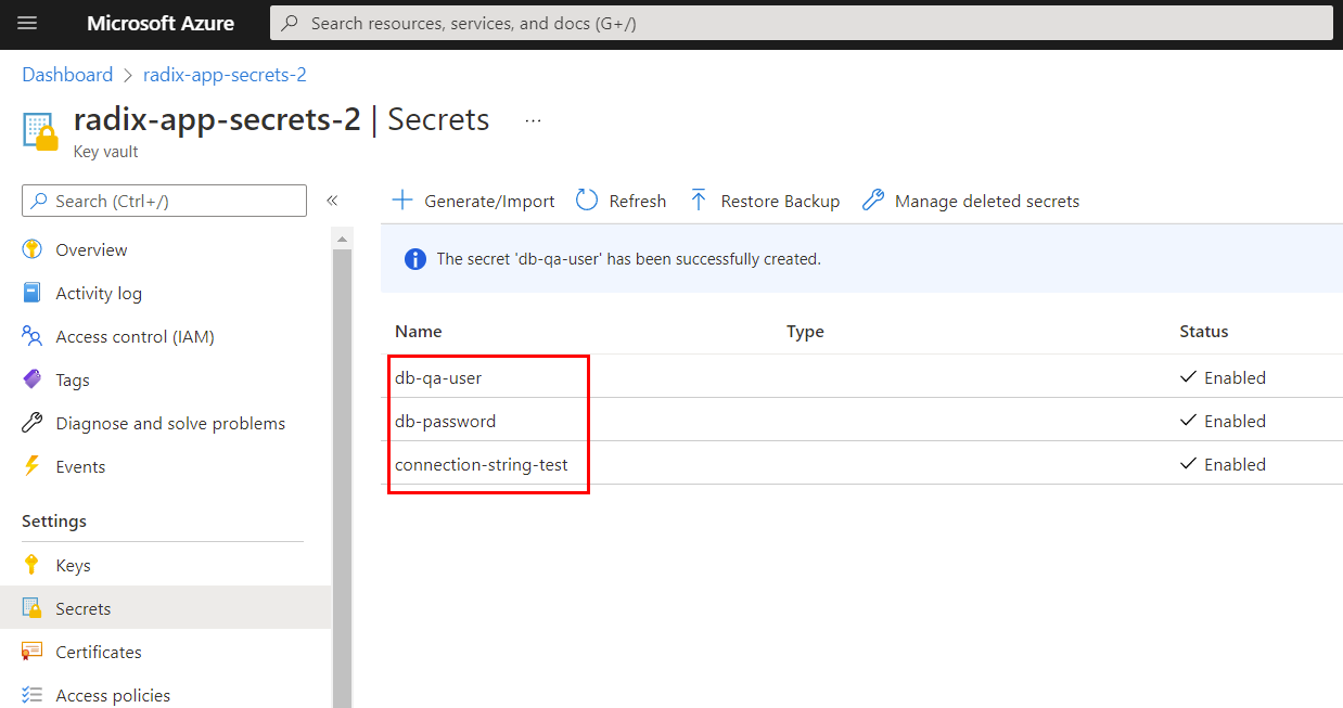 Add Azure Key Vault secrets