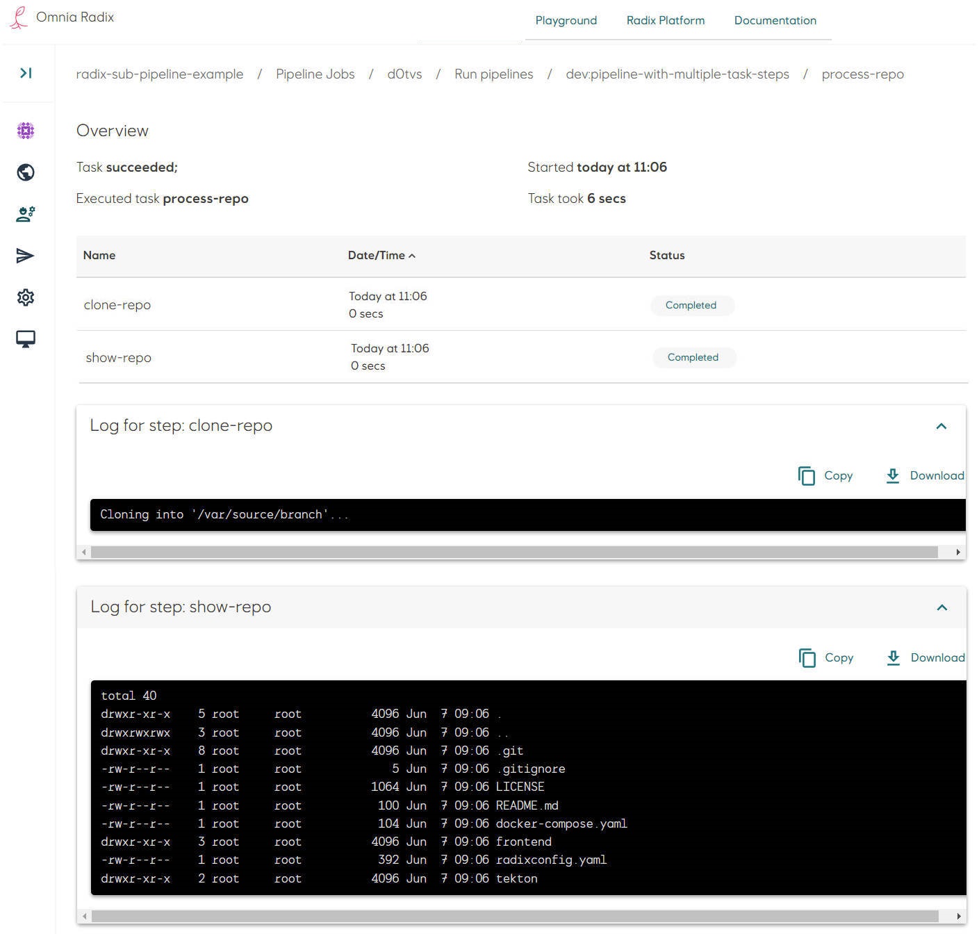 Sub-pipeline task steps